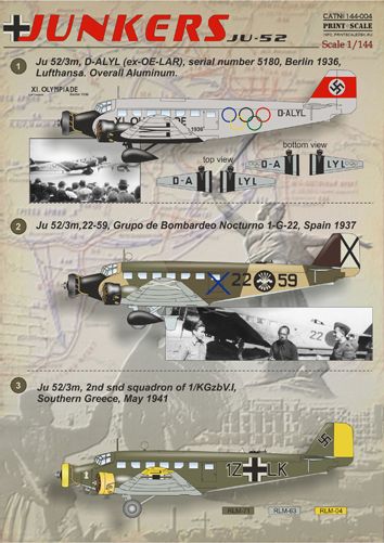 Print Scale PSL14404 1:144 Junkers Ju-52