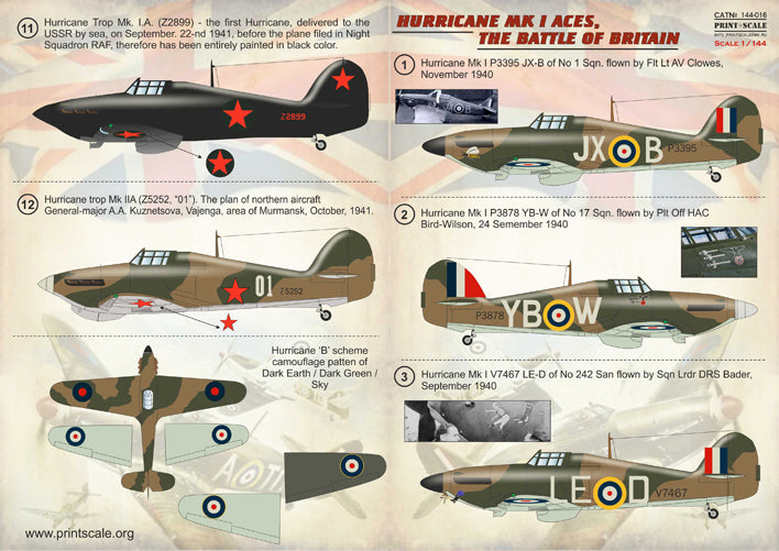 Print Scale PSL14416 1:144 Hawker Hurricane Mk.I/Mk.IIB Battle Of Britain Aces