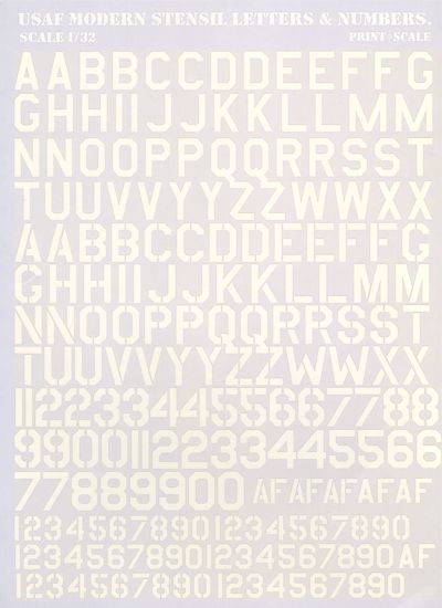 Print Scale PSL32001 1:32 USAF modern stencil letters and numbers in White