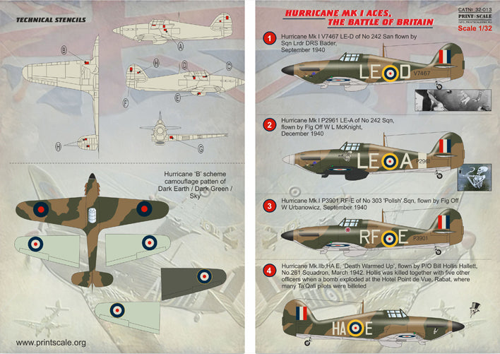 Print Scale PSL32013 1:32 Hawker Hurricane Mk.I Aces