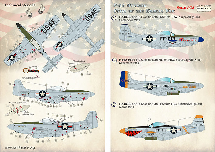 Print Scale PSL32029 1:32 North-American F-51 Mustang Units of the Korean War