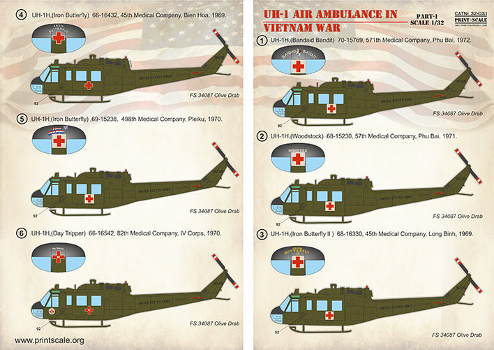 Print Scale PSL32031 1:32 Bell UH-1 Air Ambulance in Vietnam War