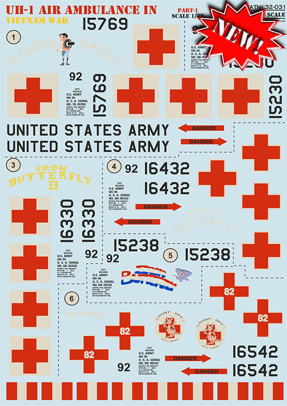 Print Scale PSL32031 1:32 Bell UH-1 Air Ambulance in Vietnam War