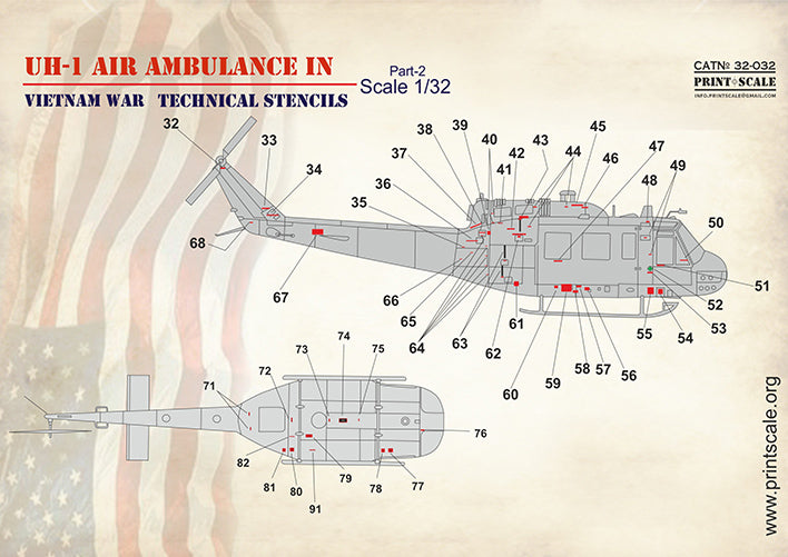 Print Scale PSL32032 1:32 Bell UH-1 Air Ambulance in Vietnam War
