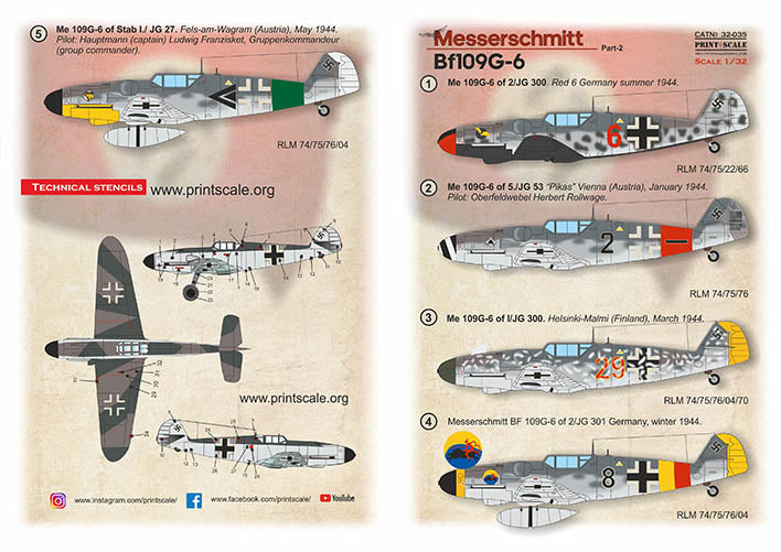 Print Scale PSL32035 1:32 Messerschmitt Bf-109G-6 Part 2 1