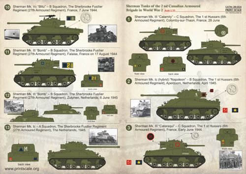 Print Scale PSL35-004 1:35 Sherman Tanks 2nd Canadian Armoured Bde