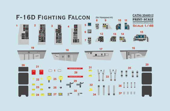 Print Scale PSL3D48-12 1:48 Instrumental panel F-16D Fighting Falcon