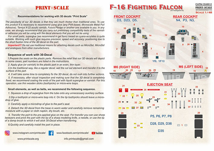 Print Scale PSL3D48-12 1:48 Instrumental panel F-16D Fighting Falcon