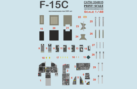 Print Scale PSL3D48-15 1:48 Instrumental panel McDonnell F-15C Eagle 3d-printed