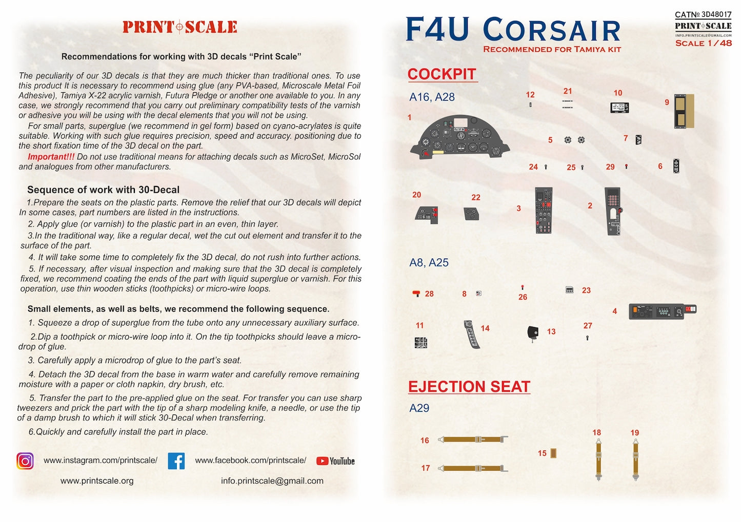 Print Scale PSL3D48-17 1:48 Vought F4U-1/2 Corsair Instrument Panels