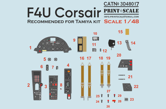 Print Scale PSL3D48-17 1:48 Vought F4U-1/2 Corsair Instrument Panels