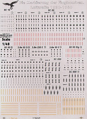 Print Scale PSL48014 1:48 Marking and technical inscriptions Luftwaffe bombs /