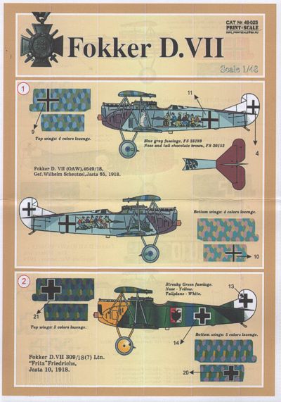 Print Scale PSL48025 1:48 Fokker D.VII Pt 1