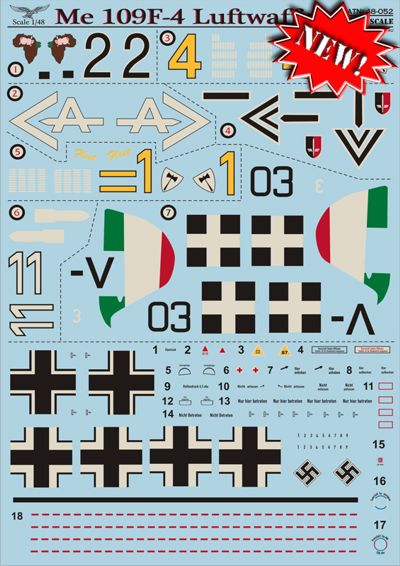 Print Scale PSL48052 1:48 Messerschmitt Bf-109F-4 Part 1 Decals