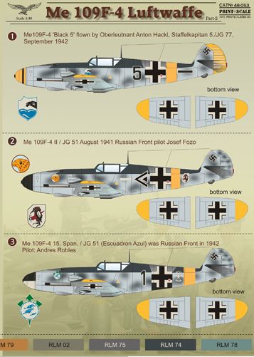 Print Scale PSL48053 1:48 Messerchmitt Bf-109F-4 Part 2 1