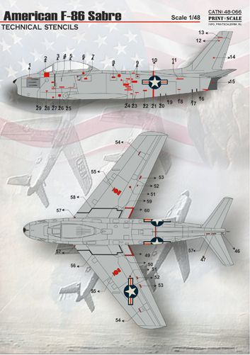 Print Scale PSL48066 1:48 F-86E Sabre Technical Stencils & Markings