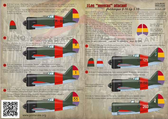 Print Scale PSL48067 1:48 Polikarpov I-16