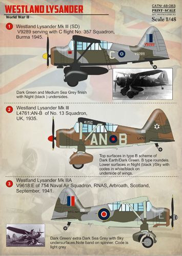 Print Scale PSL48083 1:48 Westland Lysander Mk.III