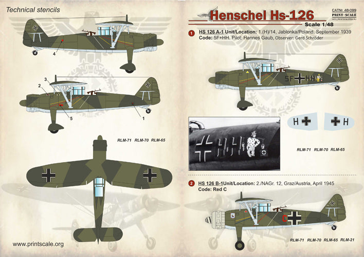 Print Scale PSL48099 1:48 Henschel Hs-126A-1 x 1/Hs-126B-1 x 5