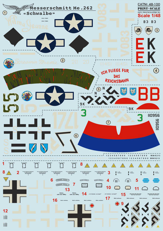 Print Scale PSL48100 1:48 Messerschmitt Me-262 'Schwalbe'