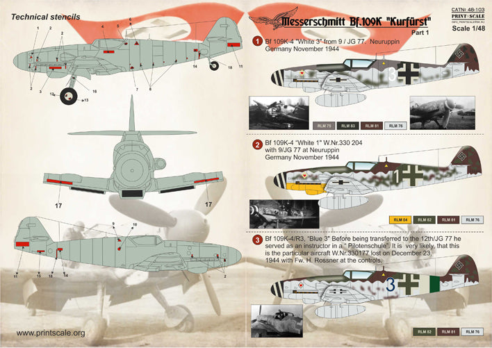Print Scale PSL48103 1:48 Messerschmitt Bf-109K-4 Kurfurst Part-1