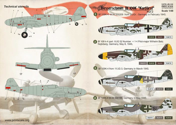 Print Scale PSL48104 1:48 Messerschmitt Bf-109K-4 Kurfurst Part-2