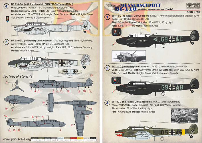 Print Scale PSL48105 1:48 Messerschmitt Bf-110C, Bf-110G-2, Bf-110G-4, Part-1