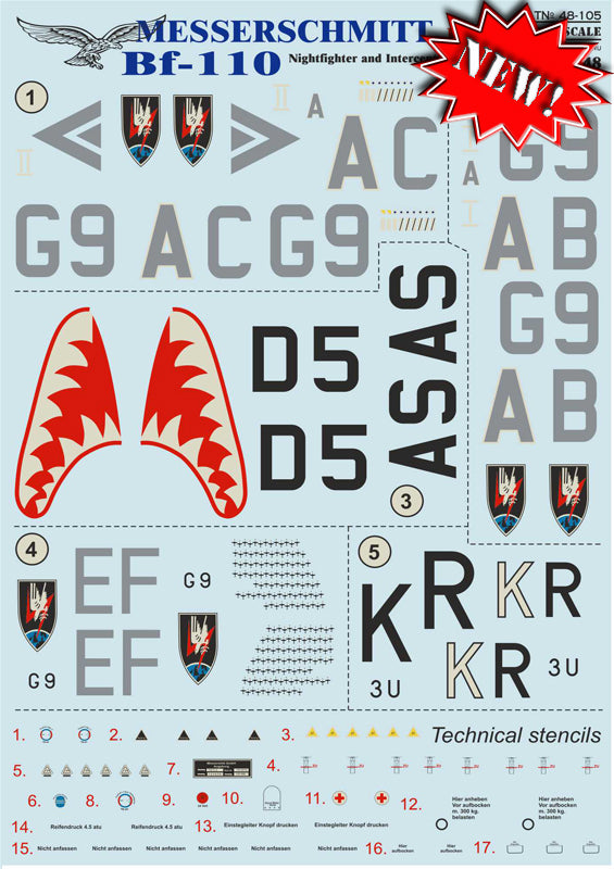 Print Scale PSL48105 1:48 Messerschmitt Bf-110C, Bf-110G-2, Bf-110G-4, Part-1