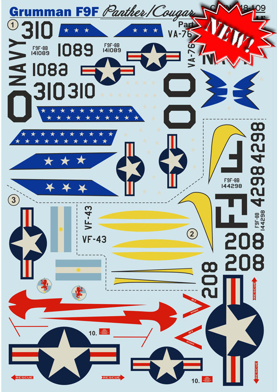 Print Scale PSL48109 1:48 Grumman F9F-2 Panther and F9F-8B Cougar Part-2