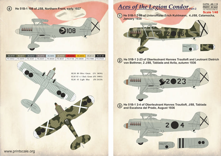 Print Scale PSL48119 1:48 Heinkel He-51B Aces of the Legion Condor Part-2