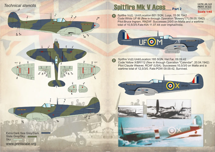 Print Scale PSL48123 1:48 Supermarine Spitfire Mk.VB/Mk.VC Aces Part-2