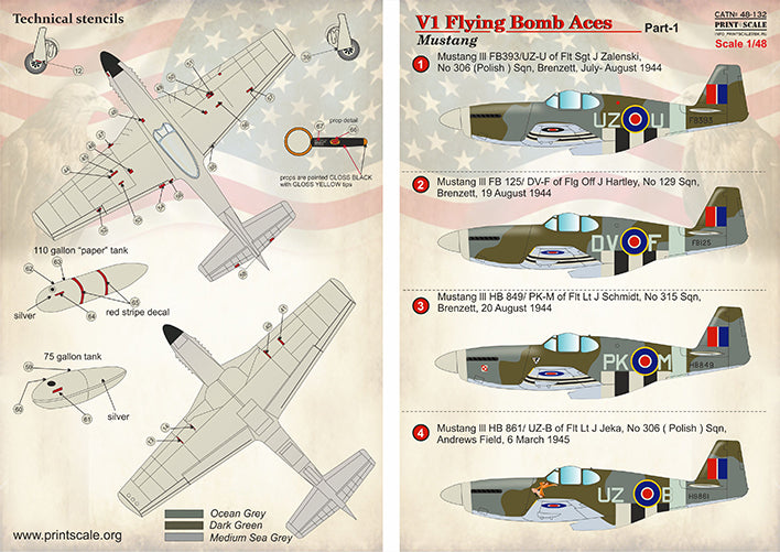 Print Scale PSL48132 1:48 V-1 Flying Bomb Aces Mustang 1