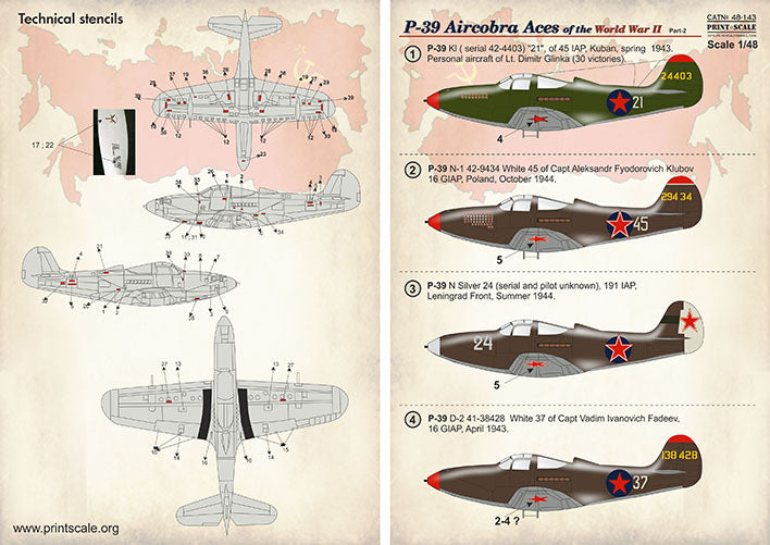Print Scale PSL48143 1:48 Bell P-39 Aircobra Aces Part-2 / 48-143 / 1