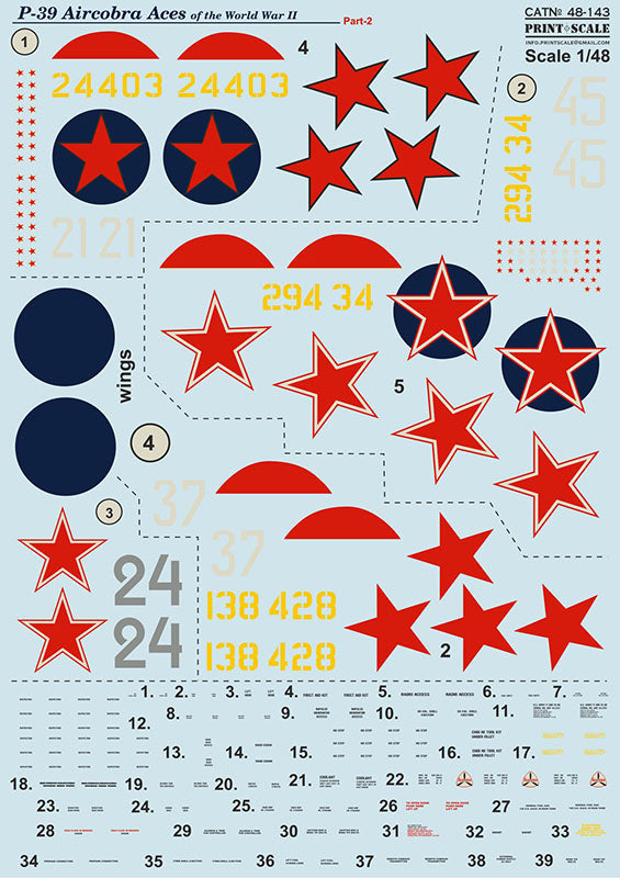 Print Scale PSL48143 1:48 Bell P-39 Aircobra Aces Part-2 / 48-143 / 1