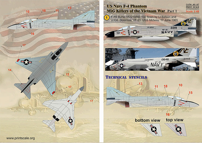 Print Scale PSL48147 1:48 McDonnell F-4B Phantom MIG Killers Vietnam War Part-1