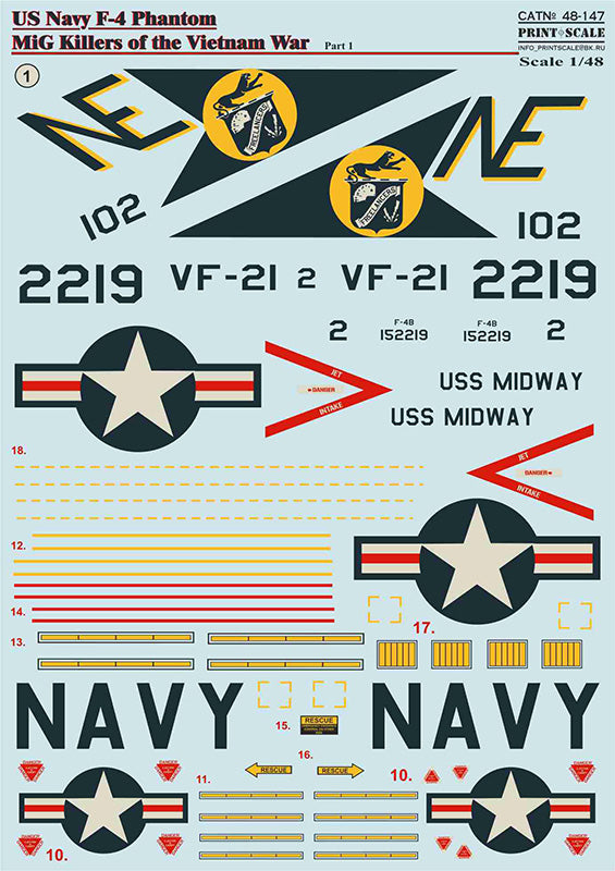 Print Scale PSL48147 1:48 McDonnell F-4B Phantom MIG Killers Vietnam War Part-1