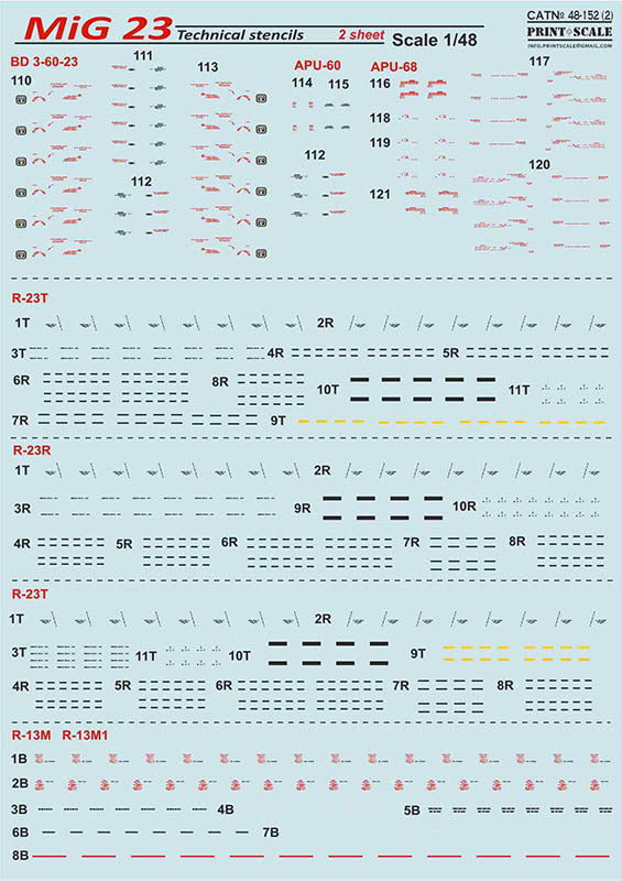 Print Scale PSL48152 1:48 Mikoyan MiG-23 Technical stencils