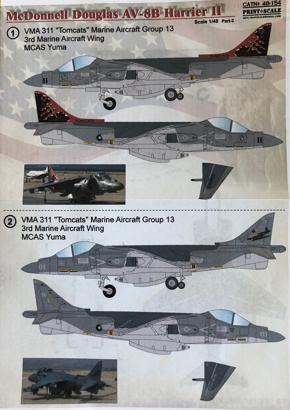 Print Scale PSL48154 1:48 AV-8B Harrier II Part 2 VMA-311 Tomcats