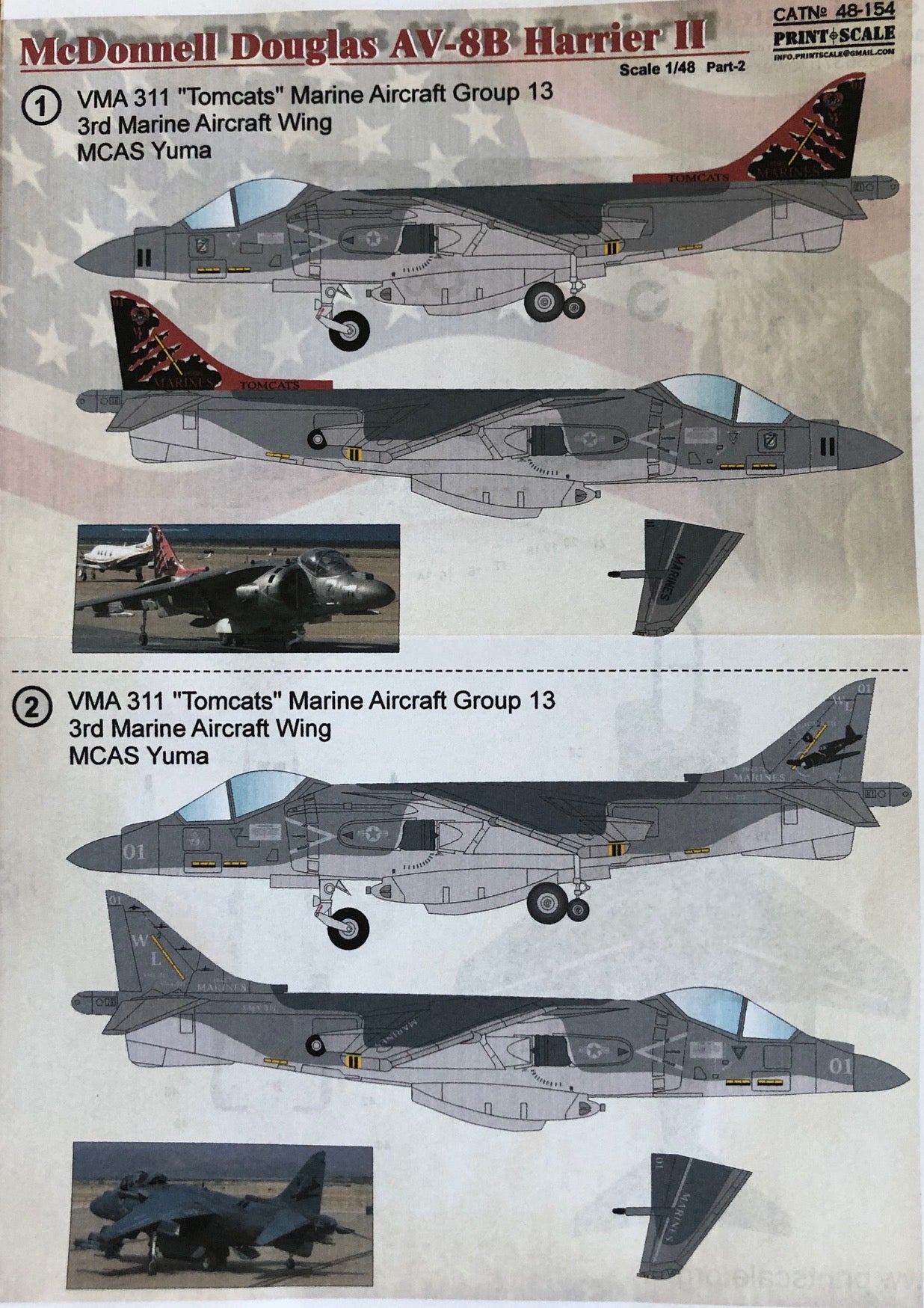 Print Scale PSL48154 1:48 AV-8B Harrier II Part 2 VMA-311 Tomcats