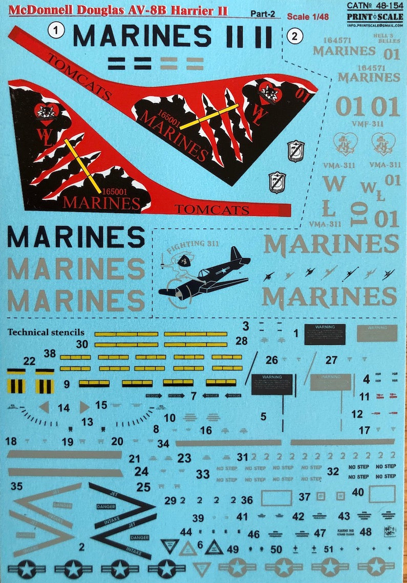Print Scale PSL48154 1:48 AV-8B Harrier II Part 2 VMA-311 Tomcats