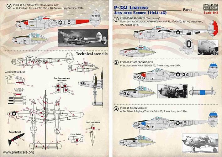 Print Scale PSL48157 1:48 Lockheed P-38J Lighting Aces over Europe