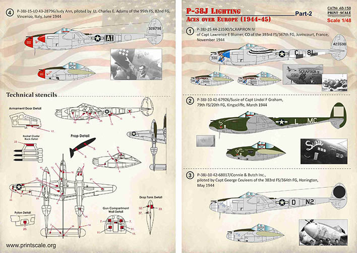 Print Scale PSL48158 1:48 Lockheed P-38J Lighting Aces over Europe