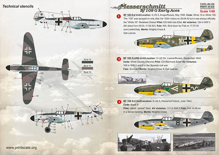 Print Scale PSL48162 1:48 Messerschmitt Bf-109G High Altitude Aces 1