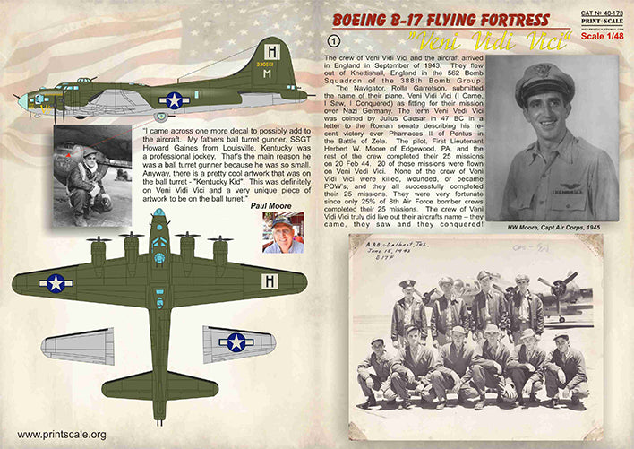 Print Scale PSL48173 1:48 Boeing B-17F Flying Fortress "Veni