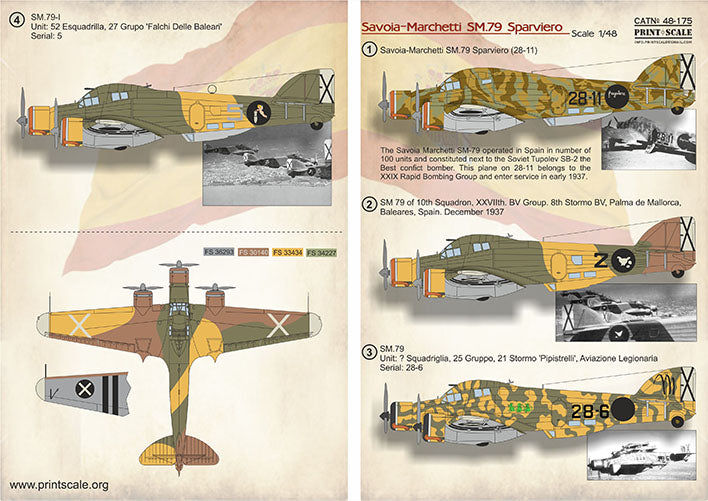 Print Scale PSL48175 1:48 Savoia-Marchetti SM-79 Sparviero the Spanish Civil War