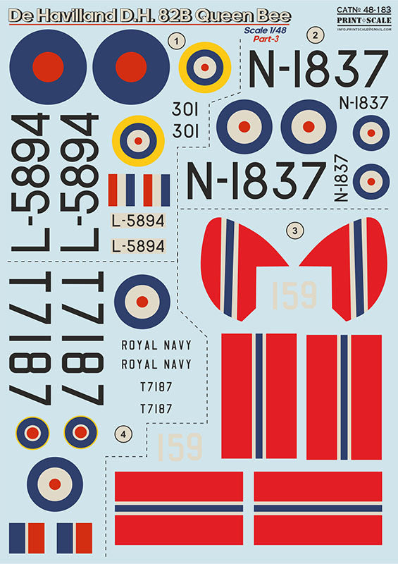 Print Scale PSL48183 1:48 DH-82b Tiger Moth Queen Bee Part 3 Decals