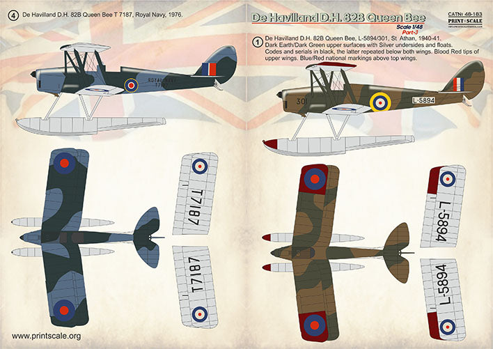 Print Scale PSL48183 1:48 DH-82b Tiger Moth Queen Bee Part 3 Decals