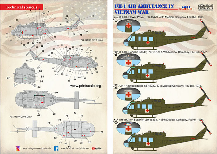 Print Scale PSL48189 1:48 Bell UH-1 Air Ambulance in Vietnam War Part 2 1