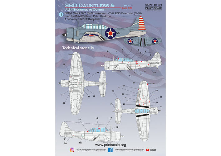 Print Scale PSL48191 1:48 Douglas SBD-2 Dauntless & A-24 Combat Part 1