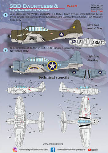 Print Scale PSL48195 1:48 Douglas SBD Dauntless and A-24 Banshee in combat